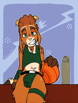 anthro armpit_hair ball basketball_(ball) biped body_hair bottle bulge clothing container detailed_bulge facial_hair goatee green_eyes hoof_hands horn jockstrap leaning_on_object looking_at_viewer male shirt simple_background smile smiling_at_viewer solo tank_top thigh_belt topwear underwear water_bottle wristband andreofla goat_(movie) sony_corporation sony_pictures will_harris bovid caprine goat mammal 3:4 hi_res
