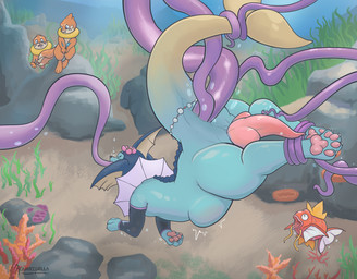 abdominal_bulge accessory ambiguous_gender anal anal_penetration animal_genitalia animal_penis anthro bdsm blue_body bondage bound cetacean_genitalia cetacean_penis clothing collar feral flower forced furgonomics genitals knot knotted_penis latex latex_clothing latex_legwear latex_stockings legwear male male_penetrated oral oral_penetration pawpads paws penetration penis plant purple_tentacles rape restrained sea sex stockings suspension suspension_bondage tail tail_accessory tail_collar tapering_penis tentacle_in_ass tentacle_in_mouth tentacle_penetration tentacle_rape tentacle_sex tentacles tentacles_everywhere thigh_highs underwater underwater_sex voyeur water aquaridella nintendo pokemon aquari_(aquaridella) fan_character anthozoan buizel cetacean cnidarian coral eeveelution generation_1_pokemon generation_4_pokemon magikarp mammal marine pokemon_(species) vaporeon hi_res