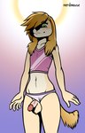 anthro ari_(nerdmouse) balls blush canid canine canis circumcised clothing clothing_aside crop_top domestic_dog flaccid genitals girly gradient_background green_eyes hair hair_over_eye hi_res humanoid_genitalia humanoid_penis hunting_dog long_hair male mammal midriff navel nerdmouse one_eye_obstructed panties panties_aside penis pink_clothing pink_panties pink_underwear poking_out saluki shirt sighthound signature simple_background solo topwear underwear underwear_aside vein veiny_penis