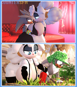 5_fingers anthro areola areola_slip armwear backyard bed bedroom big_breasts black_clothing black_gloves black_handwear black_legwear black_stockings blue_eyes breasts brown_eyes clothing curvy_figure detailed_background duo elbow_gloves eyelashes eyeshadow female fingerless_gloves fingers fluffy fluffy_chest fur furniture garden gardening gloves grey_body grey_eyeshadow grey_fur grey_hair hair handwear huge_breasts huge_hips huge_thighs legwear lingerie long_hair makeup male male/female multicolored_body multicolored_fur on_bed one-piece_swimsuit picket_fence sling_bikini smile stockings swimwear tan_body tan_fur text thick_thighs two_tone_body two_tone_fur voluptuous voluptuous_anthro voluptuous_female white_body white_fur white_hair white_wool wide_hipped_anthro wide_hipped_female wide_hips wool_(fur) yellow_eyes countersfm kabalmystic_(modeler) idw_publishing sega sonic_the_hedgehog_(comics) sonic_the_hedgehog_(idw) sonic_the_hedgehog_(series) lanolin_the_sheep_(sonic) silver_the_hedgehog bovid caprine eulipotyphlan hedgehog mammal sheep 2025 3d_(artwork) artist_name comic digital_media_(artwork) hi_res source_filmmaker_(artwork) watermark