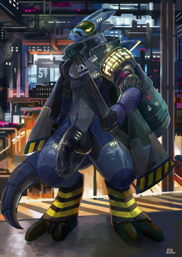 animal_genitalia animal_penis balls black_balls black_penis city cityscape clothing cyberpunk equine_genitalia equine_penis genitals jacket looking_at_viewer machine male penis presenting presenting_penis public public_nudity science_fiction solo tail topwear weapon kazzyboii plive tungsten_(kazzyboii) android robot synth_(vader-san) 2021 absurd_res digital_media_(artwork) hi_res signature