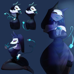 anthro blue_hair breasts butt clothed clothing clothing_lift curled_tail cute_fangs eyelashes eyeshadow fangs female finger_gun footwear garter_straps gesture hair hand_gesture hands_together high_heels kneeling lace lace_stockings legwear looking_at_viewer looking_back looking_back_at_viewer makeup multiple_angles narrowed_eyes nun nun_habit nun_outfit nun_veil one_eye_closed open_back_dress open_mouth open_smile praying purple_eyeshadow rear_view religious_clothing shoes short_hair side_view slit_dress small_waist smile smiling_at_viewer solo standing stockings tail teeth veil voluptuous_anthro voluptuous_female wide_hips yellow_eyes chapitamoai deltarune undertale_(series) tasque_manager tasque_manager_(nun) darkner felid feline mammal hi_res