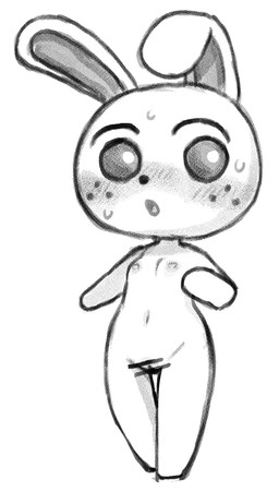 anthro aroused aroused_face aroused_female blush bodily_fluids breasts cartoon_freckles censored_genitalia censored_vulva chibi erect_nipples female freckled_face freckles genitals nipples small_breasts solo standing surprised sweat sweaty_face vulva 3rd1m animal_crossing nintendo ruby_(animal_crossing) lagomorph leporid mammal rabbit censored hi_res monochrome