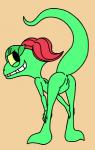 anthro anus biped butt female genitals hair looking_back nipples nude presenting pussy red_hair smile solo standing young unknown_artist dreamworks lizzie_green_(dreamworks) lizard reptile scalie