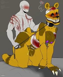 all_fours ambiguous_penetration anthro bandage bandaged_arm bandaged_chest bandaged_head belly_mouth bite bite_mark blood blush bodily_fluids breasts claws collar crossgender doggystyle duo female female_penetrated from_behind_position genital_fluids heart_symbol human_on_anthro interspecies leash looking_back machine male male/female male_penetrating male_penetrating_female nipples penetration purple_nipples sex sharp_teeth smile teeth text nightmarebearpuff five_nights_at_freddy's five_nights_at_freddy's_4 scottgames nightmare_fredbear_(fnaf) animatronic bear human mammal robot 2020 absurd_res english_text hi_res