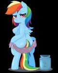 2014 4:5 alpha_channel anthro anthrofied blue_body blue_feathers blue_fur blush breasts butt container cutie_mark english_text equid equine feathered_wings feathers female friendship_is_magic fur hair half-closed_eyes hasbro hi_res jar looking_at_viewer looking_back looking_back_at_viewer loopend mammal multicolored_hair multicolored_tail my_little_pony mythological_creature mythological_equine mythology narrowed_eyes nude pegasus rainbow_dash_(mlp) rainbow_hair rainbow_tail simple_background solo tail text tip_jar towel transparent_background wings