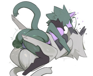 3_toes anthro big_breasts big_butt black_body black_breasts black_fur black_inner_ear bodily_fluids breast_squish breasts breasts_frottage butt duo ejaculation eyebrows eyes_closed feet female female/female female_anthro fur genital_fluids genitals green_body green_ears green_fur green_tail grey_body grey_ears grey_fur grey_tail hand_on_back hand_on_hip heart_symbol hearts_around_head kissing leg_markings legs_up lying markings motion_lines multicolored_body multicolored_ears multicolored_fur nude nude_anthro nude_female on_back on_top purple_body purple_breasts purple_fur purple_inner_ear raised_tail saliva_on_face sex shaking simple_background socks_(marking) squish tail toes trembling tribadism vaginal vaginal_fluids vaginal_squirting vulva white_background meeplux felid feline mammal 2026 digital_media_(artwork) hi_res