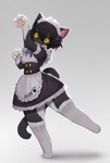 accessory anthro black_body black_fur black_hair bow_(feature) bow_accessory bow_ribbon bow_tie claw_pose clothing countershading female footprint fur hair hair_accessory hair_bow hair_ribbon legwear maid_headdress maid_uniform on_one_leg open_mouth pawpads pawprint paws ribbons solo standing text thigh_highs uniform white_body white_clothing white_fur white_legwear white_thigh_highs yellow_eyes soda_uyu domestic_cat felid feline felis mammal tuxedo_cat hi_res korean_text translated