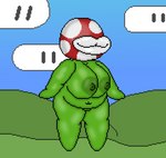 anthro belly big_belly big_breasts big_butt big_nipples breasts butt eyeless female grass green_body green_nipples green_skin landscape lips navel nipples outside plant short_stack simple_background simple_face sky slightly_chubby slightly_chubby_female smile solo standing thick_lips white_lips toridiaz mario_bros nintendo elemental_creature flora_fauna humanoid piranha_plant digital_media_(artwork) pixel_(artwork)