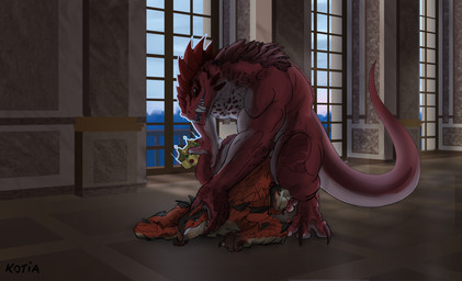 anal anal_penetration anthro balls claws corruption countershading crown detailed_background duo genitals headgear male male/male male_penetrated male_penetrating male_penetrating_male muscular neo-classical_architecture nude pecs penetration red_body red_scales royalty scales sex tail kotia capcom european_mythology monster_hunter mythology zartersus dragon flying_wyvern lizard mythological_creature mythological_scalie rath_wyvern rathalos reptile scalie western_dragon wyvern hi_res