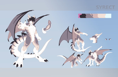abs anthro arm_outstretched back_spikes black_hair claws color_swatch digitigrade feminine frown genitals hair horn kneeling leaning long_tail male markings membrane_(anatomy) membranous_wings multicolored_body multicolored_scales multiple_poses muscular muscular_anthro muscular_male open_mouth penis pink_eyes pose ridged_penis scales sharp_teeth short_hair solo spiked_tail spikes spikes_(anatomy) striped_markings stripes syrect tail tan_body tan_scales teeth toe_claws twunk white_body white_scales wings mythology fan_character bat dragon hybrid lizard mammal mythological_creature mythological_scalie reptile scalie hi_res story story_in_description