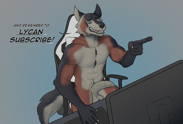 5_fingers abs anthro athletic athletic_anthro athletic_male balls biceps black_body black_fur bodily_fluids brown_body brown_fur claws deltoids dialogue dripping fingers foreskin fur gaming genital_fluids genitals gesture green_eyes grey_body grey_fur half-erect hand_gesture humanoid_genitalia humanoid_penis humor long_foreskin male multicolored_body multicolored_fur nude open_mouth open_smile pecs penis pointing precum precum_drip simple_background sitting smile smirk solo text triceps unretracted_foreskin joerat mythology canid canine canis mammal mythological_canine mythological_creature werecanid werecanine werecreature werewolf wolf absurd_res english_text hi_res