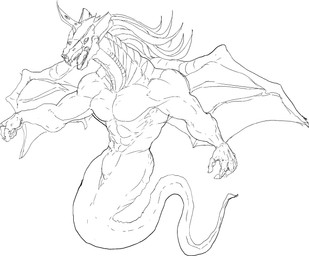 abs anthro apode hair horn legless male mask muscular muscular_anthro muscular_male nude pecs serpentine solo tail wearing_mask wings mythology draconcopode dragon hybrid mythological_creature mythological_scalie naga scalie black_and_white digital_media_(artwork) hi_res monochrome