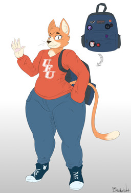 anthro backpack blue_bottomwear blue_clothing blue_footwear blue_pants blue_shoes blue_sneakers bottomwear brown_eyebrows brown_nose clothing dipstick_tail eyebrows footwear freckles fur gesture hand_in_pocket head_tuft looking_at_viewer male markings multicolored_body multicolored_fur multicolored_tail neck_tuft orange_body orange_ears orange_fur orange_tail pants pawpads pink_pawpads pockets red_clothing red_sweater red_topwear shoes simple_background smile sneakers solo sweater tail tail_markings tan_body tan_fur tan_inner_ear tan_tail text thick_thighs topwear tuft waving waving_at_viewer whiskers white_background wide_hips baphowet gary_(baphowet) domestic_cat felid feline felis mammal 2024 absurd_res artist_name digital_media_(artwork) hi_res signature