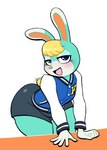 anthro bent_over bottomwear clothing femboy jacket letterman_jacket looking_at_viewer male shorts simple_background smug solo topwear white_background lovetopullmicke animal_crossing nintendo sasha_(animal_crossing) lagomorph leporid mammal rabbit absurd_res hi_res