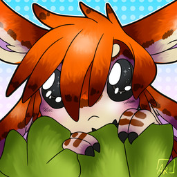 4_ears ambiguous_gender anthro black_claws blush blush_lines claws clover_(plant) dotted_background feather_hair feathers finger_claws frown looking_at_viewer multi_ear orange_body orange_feathers pattern_background plant pseudo_hair simple_background solo sparkles sparkling_eyes ariizeldafan arii_(ariizeldafan) avali avian 1:1 2020 digital_media_(artwork) icon