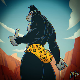 5_fingers animal_print anthro biped black_body black_fur butt clothed clothing fingers fur grey_body leopard_print male muscular muscular_anthro muscular_male nipples pecs pose sky solo speedo speedo_only swimwear topless topless_anthro topless_male yellow_clothing yellow_speedo yellow_swimwear fabfelipe ox_tales gaylord_(ox_tales) ape gorilla haplorhine mammal primate 1:1 2024 chromatic_aberration digital_drawing_(artwork) digital_media_(artwork) hi_res pinup