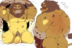 anthro balls butt cape clothing fur genitals male mane muscular muscular_anthro muscular_male nude penis pubes scar solo yellow_body yellow_fur hyaku_(artist) animal_crossing nintendo elvis_(animal_crossing) felid lion mammal pantherine