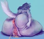 anthro anus big_butt biped blush bodily_fluids butt female fur genital_fluids genitals hand_on_butt holding_butt huge_butt looking_back nude peeing purple_body purple_fur pussy raised_tail simple_background sitting solo spread_butt spreading squeezing tail tears thick_thighs urine vaginal_fluids watersports wide_hips fralea canid canine mammal