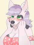 ahegao anthro big_breasts bodily_fluids breasts claws clothed clothing cross-eyed dress dripping_tongue drooling ear_piercing female green_eyes grey_body grey_nose grey_skin grey_spots hair hand_on_face looking_pleasured open_mouth open_smile overweight overweight_anthro overweight_female piercing purple_hair saliva slightly_chubby smile solo space_waifu spots teeth tongue wet white_body clementine bull_terrier canid canine canis domestic_dog hunting_dog mammal terrier 3:4 hi_res