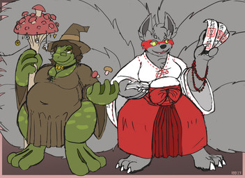 after_transformation duo magic_user overweight slightly_chubby weight_gain witch run_rabbit_bounce amphibian canid canine canis frog mammal wolf 11:8