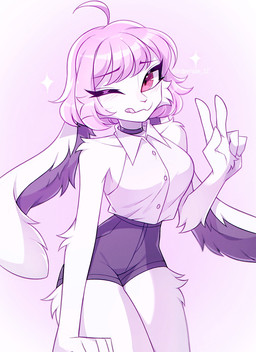 5_fingers anthro blush bottomwear choker clothing curvy_figure female fingers fur hair hotpants hourglass_figure inner_ear_fluff jewelry licking licking_lips looking_at_viewer necklace pink_eyes pink_hair shorts solo tongue tongue_out translucent translucent_hair tuft white_body white_fur 3rdperson_iz bean_(bean_mel) lagomorph leporid mammal rabbit hi_res
