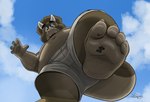 4_toes anthro blue_sky car claws cloud eyewear feet foot_focus glasses macro male motor_vehicle obese overweight overweight_male paws plantigrade sky soles solo stomping stuck_to_foot toes vehicle dj-rodney ceratopsian dinosaur ornithischian prehistoric_species reptile scalie triceratops