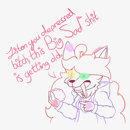ahoge anthro clothed clothing fangs glowing glowing_eyes glowing_markings green_eyes hair heterochromia markings open_mouth sabertooth_(anatomy) solo teeth vent_art yellow_eyes robynsnowyfoxxo robyn_(robynsnowyfoxxo) canid canine felid fox hybrid mammal prehistoric_species saber-toothed_tiger 1:1 2020 hi_res sketch demigirl_(lore) nonbinary_(lore) trans_(lore) trans_woman_(lore)