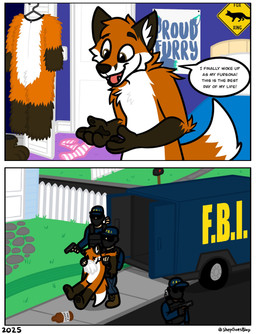 anthro armor chloroform dialogue feds fur headgear helmet humor kidnapping male medium_truck orange_body orange_fur text truck van vehicle shepgoesblep fbi canid canine fox human mammal comic english_text hi_res