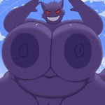 4_fingers anthro areola big_areola big_breasts biped breasts clothed clothing female fingers genitals huge_areola huge_breasts huge_thighs hyper hyper_thighs nipple_dip nipples nude pussy simple_background smile solo thick_thighs wide_hips hidenafox nintendo pokemon generation_1_pokemon gengar pokemon_(species) 1:1 2024 absurd_res digital_media_(artwork) hi_res