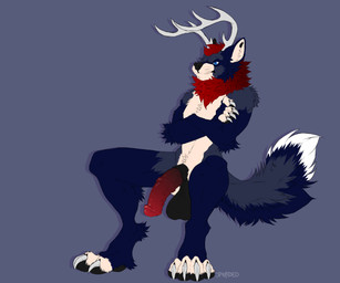 animal_genitalia animal_penis anthro balls big_penis claws equine_genitalia equine_penis fluffy genitals grumpy horn male paws penis solo sphaded nix_lupin canid canine canis deer mammal wolf absurd_res hi_res