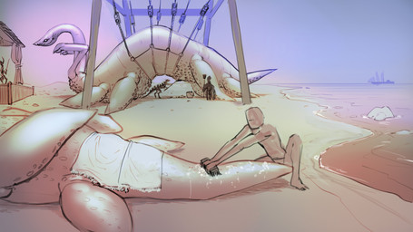 ambiguous_gender beach boat brush brushing bucket container digitigrade faceless_character faceless_human faceless_male feral fin group lifting_belly male rock rope sand scrubbing sea suds suspension vehicle water watercraft meandraco alien aquatic human mammal 16:9 2021 digital_media_(artwork) hi_res widescreen