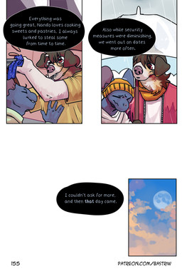 anthro biped clothed clothing cold duo fully_clothed male male/male moon raining text umbrella bastriw fernando_(bastriw) pato_(bastriw) canid canine canis domestic_cat domestic_dog felid feline felis mammal 2:3 comic english_text hi_res url