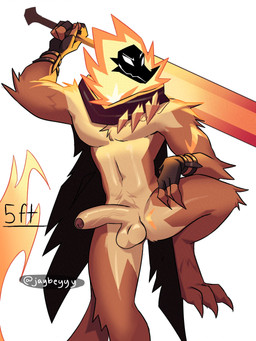 anthro arm_tuft balls biped bracelet brown_balls brown_body brown_fur brown_penis cape cape_only closed_smile clothing digitigrade elbow_tuft erection featureless_chest fire flaming_head flaming_tail foreskin front_view fur fur_tuft genitals glans glowing glowing_body humanoid_genitalia humanoid_penis jewelry knee_tuft leg_tuft male melee_weapon mostly_nude mostly_nude_anthro mostly_nude_male mouth_closed multicolored_body multicolored_fur navel penis pose shoulder_tuft simple_background smile solo sword sword_on_back tail tail_tuft text torn_cape torn_clothing tuft two_tone_body two_tone_fur unretracted_foreskin weapon white_background jaybeyyy canid canine mammal 2025 3:4 artist_name digital_drawing_(artwork) digital_media_(artwork) hi_res