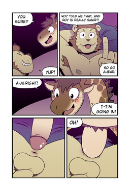 anal anal_penetration anthro anthro_on_anthro anthro_penetrated anthro_penetrating anthro_penetrating_anthro anus armpit_hair balls bed blush body_hair brown_body brown_hair brown_mane dialogue duo erection eyes_closed five_frame_image front_view furniture genitals glans hair hand_behind_head head_on_arm humanoid_genitalia humanoid_penis lying male male/male male_penetrated male_penetrating male_penetrating_male mane name_in_text nipples on_back on_bed penetration penile penile_penetration penis penis_in_ass pubes sex speech_bubble text yellow_body yellow_penis t0l0k andrew_(t0l0k) scott_(t0l0k) felid giraffe giraffid lion mammal pantherine comic english_text hi_res multiple_scenes