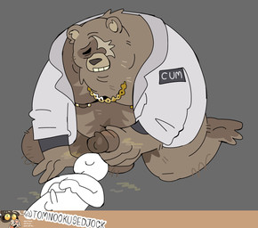 anthro genitals larger_anthro larger_male male male/male masturbation overweight overweight_anthro overweight_male penis size_difference underneath tomnookusedjock mihoyo zenless_zone_zero ben_bigger bear mammal absurd_res hi_res