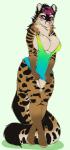 anthro big_breasts bottomless breasts clothed clothing ear_piercing female hair piercing side_boob simple_background solo standing thick_thighs wide_hips niis alyxis felid feline mammal 2018 hi_res signature