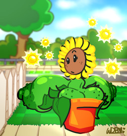 areola big_areola big_breasts big_butt big_nipples black_eyebrows black_eyes blotchy_areola blue_sky breasts butt cartoon_freckles cloud eyebrows eyelashes female fence flower freckled_butt freckled_face freckles glistening glistening_eyes grass green_areola green_nipples huge_areola huge_breasts huge_nipples leaf long_eyelashes looking_at_viewer looking_back looking_back_at_viewer nipples plant plant_pot rear_view simple_eyes simple_face sky sun sunflower tree yellow_petals wdbittle electronic_arts plants_vs._zombies popcap_games elemental_creature flora_fauna flower_creature sunflower_(pvz) 2026 hi_res signature