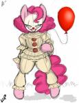 ambiguous_gender balloon clothed clothing grin hair holding_balloon holding_object inflatable looking_at_viewer pink_hair simple_background smile solo white_background aer0_zer0 friendship_is_magic hasbro it_(stephen_king) my_little_pony stephen_king_(copyright) pennywise_the_dancing_clown pinkie_pie_(mlp) earth_pony equid equine horse mammal pony 2017 hi_res sketch