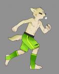 anthro biped bodypaint bottomwear breath canid canine canis clothed clothing domestic_dog face_paint fffffolder footwear fur grey_background hi_res legwear male mammal navel nipples plantigrade shorts simple_background socks topless young young_anthro