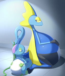 ambiguous_gender anthro belly belly_expansion big_belly black_body black_eyes blue_body blue_hair blue_tail duo expansion green_eyelids hair hand_on_belly hand_on_own_belly hose hose_in_butt hose_inflation huge_belly inflation inside kneeling liquid_inflation looking_at_another looking_back looking_back_at_another multicolored_body multicolored_hair open_mouth pink_tongue purple_hair red_mouth smile smiling_at_another swelling tail tongue two_tone_hair water_inflation white_body yellow_eyelids yellow_eyes hgh-pine nintendo pokemon drizzile generation_8_pokemon inteleon lizard pokemon_(species) reptile scalie 2026 colored digital_media_(artwork) hi_res shaded