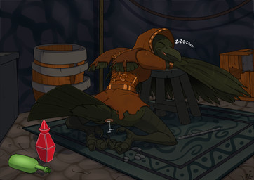 after_sex avian_butt avian_feet barrel beak black_body black_feathers bodily_fluids bottle bottomless bottomless_female butt claws clothed clothed_female clothing container cum cum_in_cloaca cum_inside eyes_closed feathered_wings feathers female feral genital_fluids hood kneeling leaking_cum scuted_legs scutes sleeping solo sound_effects tail tail_feathers toe_claws vowelless vowelless_sound_effect winged_arms wings zzz mcfan avian bird corvid corvus_(genus) crow oscine passerine hi_res story story_in_description