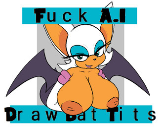 ai_generated_media_(subject) anthro areola armwear bat_wings big_breasts black_nose blue_eyeshadow breasts brown_areola brown_nipples clothed clothing cross elbow_gloves eyelashes eyeshadow female front_view fur gloves green_eyes grey_background grey_wings handwear huge_breasts inverted_cross looking_at_viewer makeup membrane_(anatomy) membranous_wings nipples orange_body orange_fur profanity simple_background smile solo text topless white_background white_body white_clothing white_fur white_gloves white_handwear wings dimensionalhub sega sonic_the_hedgehog_(series) rouge_the_bat bat mammal english_text