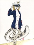 2010 anthro ayukawataur breasts clothing digitigrade felid female gesture leopard leopard_spots looking_at_viewer mammal marines military nipples nude one_eye_closed pantherine salute simple_background snow_leopard solo spots tail uniform united_states_marine_corps white_background wink