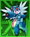 armor blue_body blue_feathers blue_fur feathered_wings feathers female fur gun hair headgear helmet multicolored_hair purple_eyes rainbow_hair ranged_weapon solo weapon wings danmakuman capcom friendship_is_magic hasbro mega_man_(series) mega_man_x_(series) my_little_pony mythology mega_man_(character) mega_man_x_(character) rainbow_dash_(mlp) equid equine humanoid mammal mythological_creature mythological_equine pegasus 2014 crossover hi_res