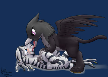accessory black_body blue_eyes blush bodily_fluids dreadlocks drooling duo feathered_wings feathers feral grey_body hair_accessory hair_tie imminent_vore licking male male/male mane saliva stripes tongue tongue_out wings doesnotexist hasbro my_little_pony mythology ruzeth avian equid equine gryphon mammal mythological_avian mythological_creature zebra alpha_channel digital_media_(artwork) hi_res