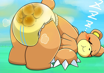 ambiguous_gender anthro ass_up clothed clothing diaper diaper_only feces pooping sleep_pooping sleeping soiled_diaper soiling soiling_diaper solo tail topless unclean_diaper used_diaper using_diaper wearing_diaper queen_kemono nintendo pokemon generation_2_pokemon pokemon_(species) ursaring digital_media_(artwork) hi_res