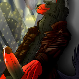 black_body black_fur bodily_fluids clothing cum fur genital_fluids genitals humanoid_genitalia humanoid_penis male penis precum smile solo canid canine canis domestic_dog mammal 1:1 2019 low_res source_request