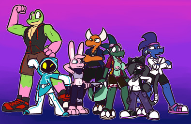 2_horns 3_toes accessory alternate_costume annoyed anthro armwear barefoot belt big_breasts black_bottomwear black_clothing black_footwear black_hoodie black_mask black_pants black_shirt black_shoes black_topwear black_vest blue_armwear blue_clothing blue_hoodie blue_legwear blue_shirt blue_topwear blush bottomwear breasts brown_bottomwear brown_clothing brown_footwear brown_sandals brown_shorts claws cleavage clothed clothing clothing_swap crossed_arms cute_fangs embarrassed exposed_breasts eyewear eyewear_on_head fangs feet female footwear fur goggles goggles_on_head green_body green_bottomwear green_clothing green_eyes green_footwear green_sandals green_scales green_shorts green_skin grey_body grey_clothing grey_fur grey_hair grey_shirt grey_topwear group hair hair_over_eye half-closed_eyes hand_behind_head headband holding_object holding_weapon hoodie horn jacket jewelry legwear long_sleeves male mask midriff mouthless muscular muscular_anthro muscular_male narrowed_eyes necklace nipples no_pupils one_eye_closed open_clothing open_shirt open_topwear open_vest orange_body orange_scales pants pink_body pink_clothing pink_fur pink_hair pink_headband pink_nipples pink_shirt pink_skin pink_topwear pose pupils purple_belt purple_bottomwear purple_clothing purple_eyes purple_footwear purple_hair purple_pants purple_pupils purple_sandals raised_arm red_bottomwear red_clothing red_footwear red_hoodie red_shirt red_shoes red_shorts red_topwear sandals scales shark_tooth_necklace shirt shoes shorts spread_arms standing teeth toe_claws toes topwear torn_bottomwear torn_clothing torn_pants vest weapon white_armwear white_body white_claws white_clothing white_footwear white_fur white_horn white_inner_ear white_jacket white_legwear white_shirt white_shoes white_topwear yellow_body yellow_eyes yellow_skin zipper ultilix european_mythology mythology caspar_(ultilix) daryl_nimble emerald_(ultilix) lance_hook leo_the_magician nilina_(felino) phoebe_(felino) pier_(felino) pietro_(felino) ruby_(ultilix) sofia_(ultilix) stardust_(tricktrashing) to-be-named-later wes_(ultilix) amphibian demon domestic_cat dragon felid feline felis frog humanoid lagomorph leporid mammal mythological_creature mythological_scalie rabbit scalie shadow_creature western_dragon 2026 hi_res brother_(lore) brother_and_sister_(lore) sibling_(lore) sister_(lore)