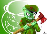 anthro axe blood blood_on_weapon bodily_fluids gradient_background holding_object holding_weapon male simple_background solo weapon mr-shin happy_tree_friends flippy_(htf) mammal rodent sciurid tree_squirrel 2009